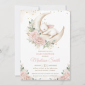 Bunny Rabbit Moon Pink Blush Floral Baby shower Kaart (Voorkant)