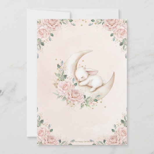 Bunny Rabbit Moon Pink Blush Floral Baby shower Kaart (Achterkant)