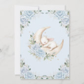 Bunny Rabbit Moon Soft Blue Floral Boy Baby shower Kaart (Achterkant)