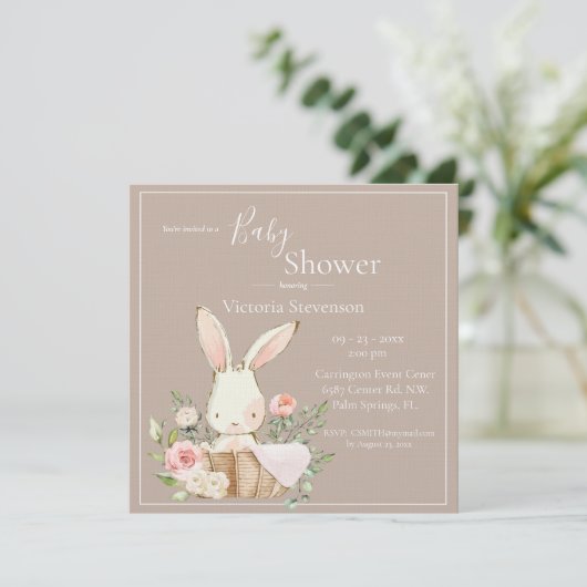 Bunny Rabbit Neutral Baby shower Invitation (Staand voorkant)