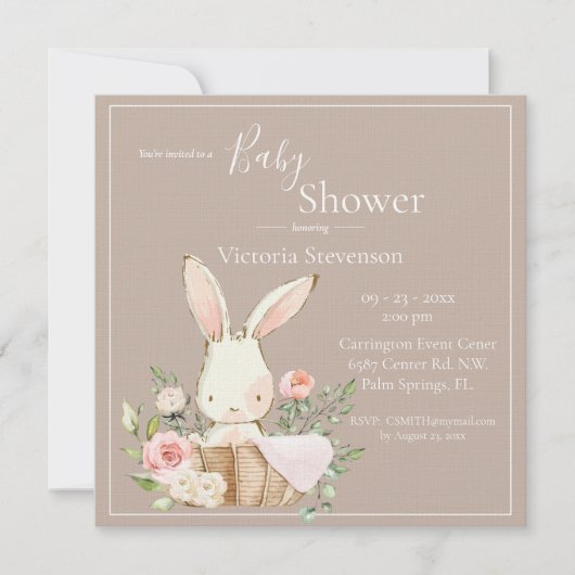 Bunny Rabbit Neutral Baby shower Invitation (Voorkant)
