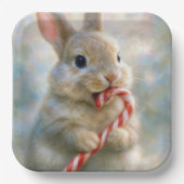 Bunny Rabbit Nibbling On a Candy Cane Papieren Bordje (Voorkant)