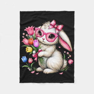 Bunny Rabbit Paastulp Lente Bloemen Bloemen Wo Fleece Deken