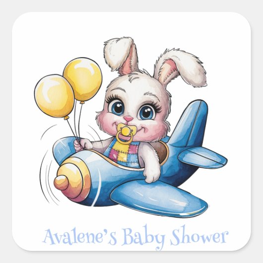 Bunny Rabbit Pacifier & Balloons Baby shower Vierkante Sticker (Voorkant)