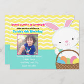 Bunny Rabbit Pasen Verjaardag Foto Uitnodiging (Voorkant / Achterkant)