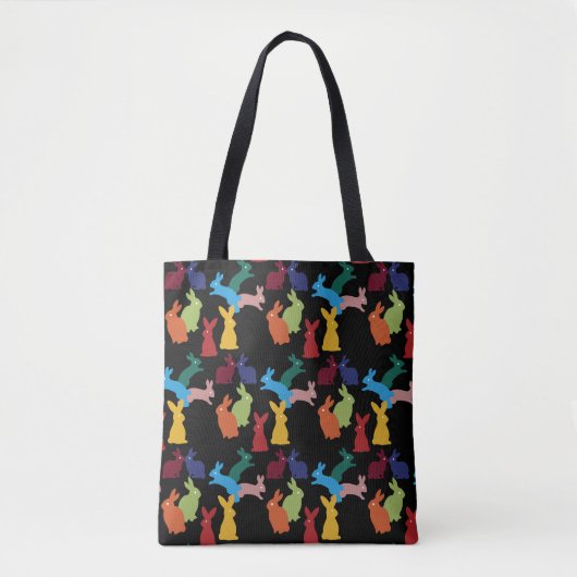 Bunny Rabbit Pattern op Black Tote Bag (Voorkant)