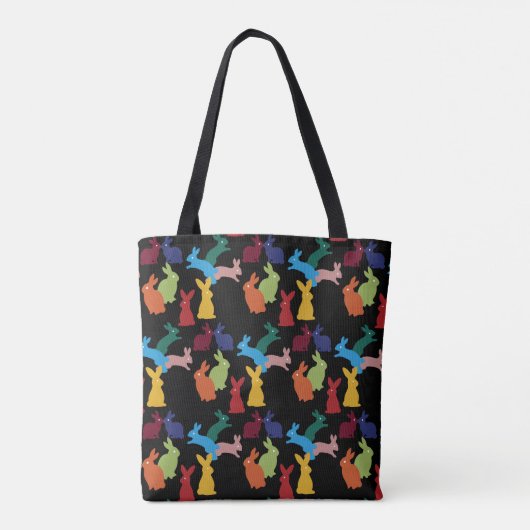 Bunny Rabbit Pattern op Black Tote Bag (Achterkant)