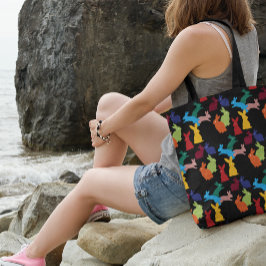 Bunny Rabbit Pattern op Black Tote Bag