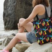 Bunny Rabbit Pattern op Black Tote Bag