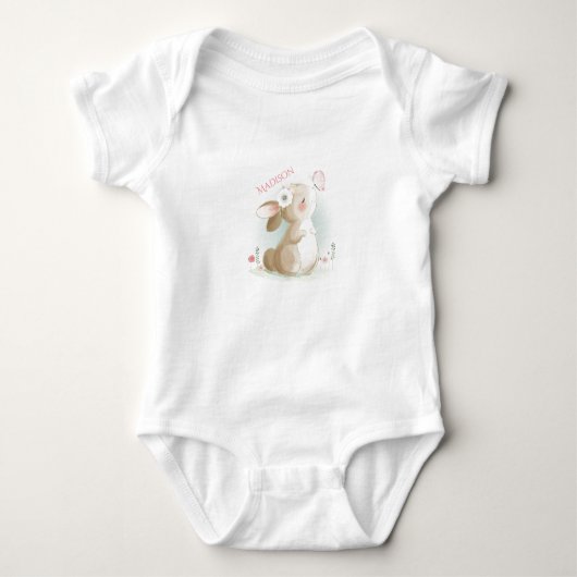 Bunny Rabbit Personalized Girly Pink Cute Romper (Voorkant)