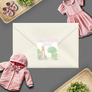 Bunny Rabbit Pink Animal Theme Waterverf Vierkante Sticker