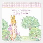 Bunny Rabbit Pink Animal Theme Waterverf Vierkante Sticker (Voorkant)