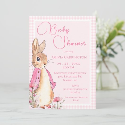 Bunny Rabbit Pink Baby shower Kaart (Staand voorkant)