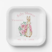 Bunny Rabbit Pink Baby shower Papieren Bordje (Voorkant)