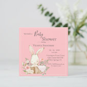 Bunny Rabbit Pink Baby shower Uitnodiging (Staand voorkant)