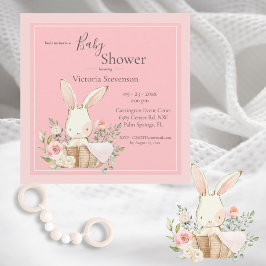 Bunny Rabbit Pink Baby shower Uitnodiging
