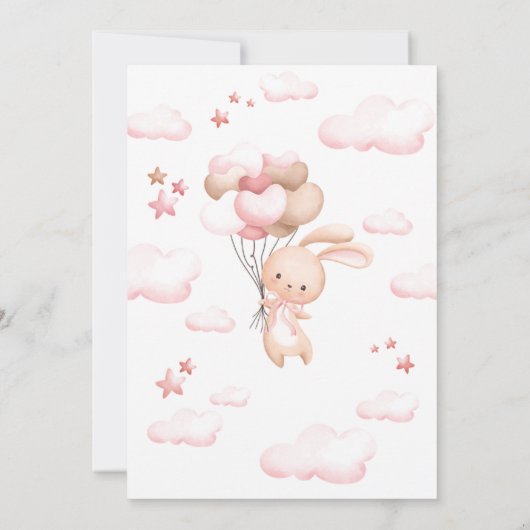 Bunny Rabbit Pink Balloon Baby shower Uitnodiging (Achterkant)