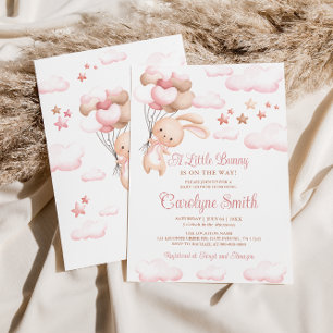 Bunny Rabbit Pink Balloon Baby shower Uitnodiging