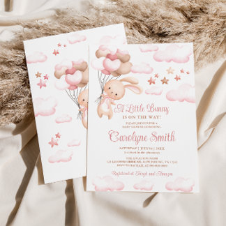Bunny Rabbit Pink Balloon Baby shower Uitnodiging