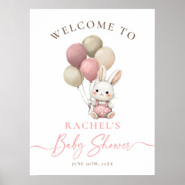Bunny Rabbit Pink Balloon Girl Baby shower Welkom Poster