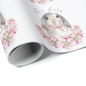 Bunny Rabbit Pink Floral Baby Script Baby shower Cadeaupapier (Rol Hoek)
