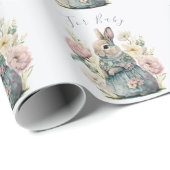 Bunny Rabbit Pink Floral Baby Script Baby shower W Cadeaupapier (Rol Hoek)