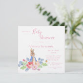 Bunny Rabbit Pink Floral Baby shower Uitnodiging (Staand voorkant)
