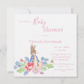 Bunny Rabbit Pink Floral Baby shower Uitnodiging (Voorkant)