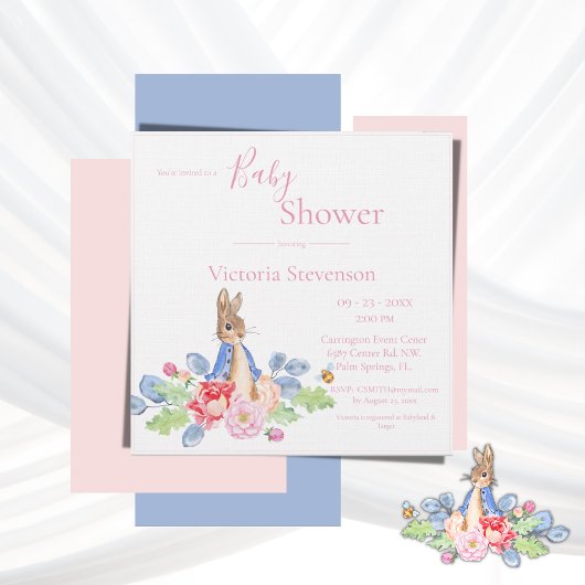 Bunny Rabbit Pink Floral Baby shower Uitnodiging