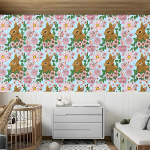 Bunny Rabbit Pink Flowers Behang