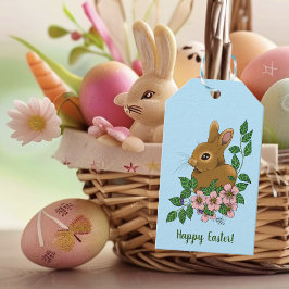 Bunny Rabbit Pink Flowers Cadeaulabel