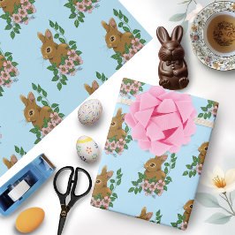 Bunny Rabbit Pink Flowers Cadeaupapier