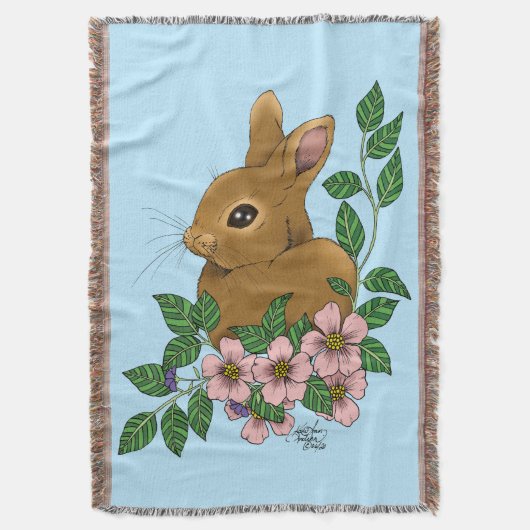Bunny Rabbit Pink Flowers Deken (Voorkant Verticaal)