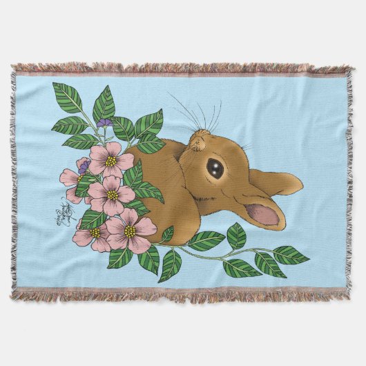 Bunny Rabbit Pink Flowers Deken (Voorkant)