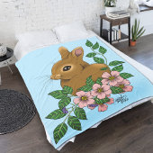 Bunny Rabbit Pink Flowers Fleece Deken