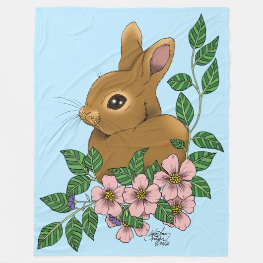 Bunny Rabbit Pink Flowers Fleece Deken (Voorkant)