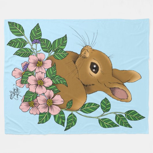 Bunny Rabbit Pink Flowers Fleece Deken (Voorkant (Horizontaal))