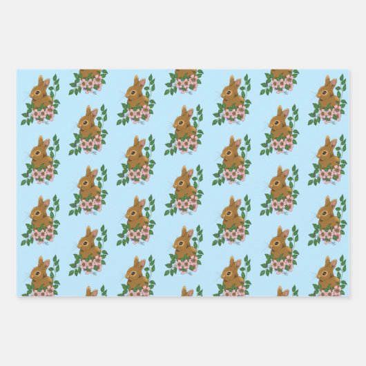 Bunny Rabbit Pink Flowers Inpakpapier Vel (Voorkant 3)