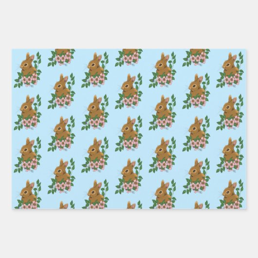Bunny Rabbit Pink Flowers Inpakpapier Vel (Voorkant)