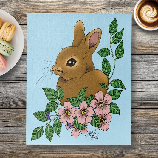 Bunny Rabbit Pink Flowers Legpuzzel