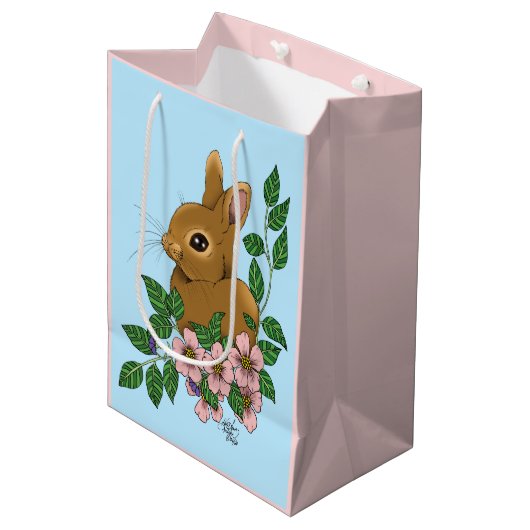 Bunny Rabbit Pink Flowers Medium Cadeauzakje (Voorkant Gekanteld)