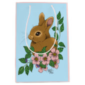 Bunny Rabbit Pink Flowers Medium Cadeauzakje (Voorkant)