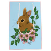 Bunny Rabbit Pink Flowers Medium Cadeauzakje (Achterkant)