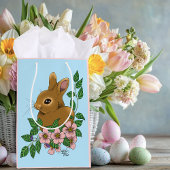 Bunny Rabbit Pink Flowers Medium Cadeauzakje