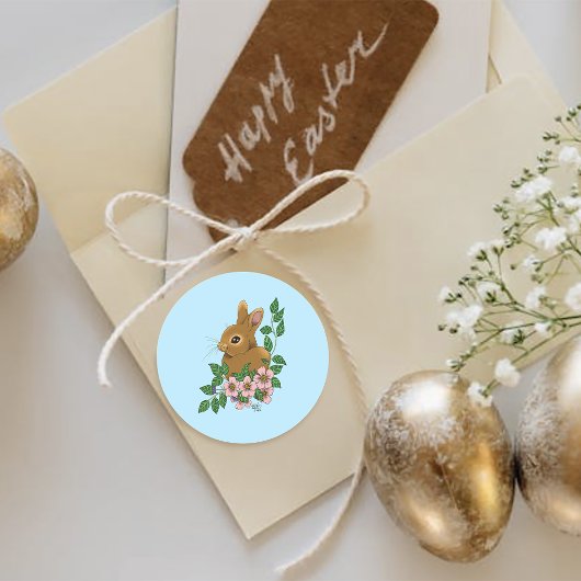 Bunny Rabbit Pink Flowers Ronde Sticker