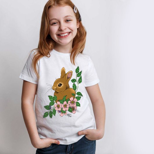 Bunny Rabbit Pink Flowers T-shirt