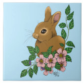 Bunny Rabbit Pink Flowers Tegeltje (Voorkant)