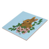 Bunny Rabbit Pink Flowers Tegeltje (Zijkant)