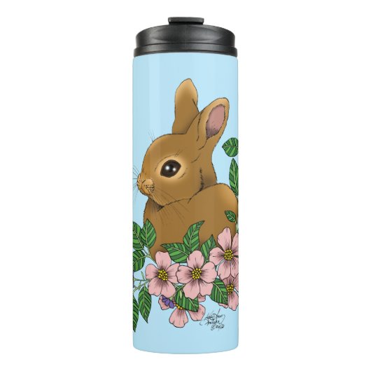 Bunny Rabbit Pink Flowers Thermosbeker (Voorkant)