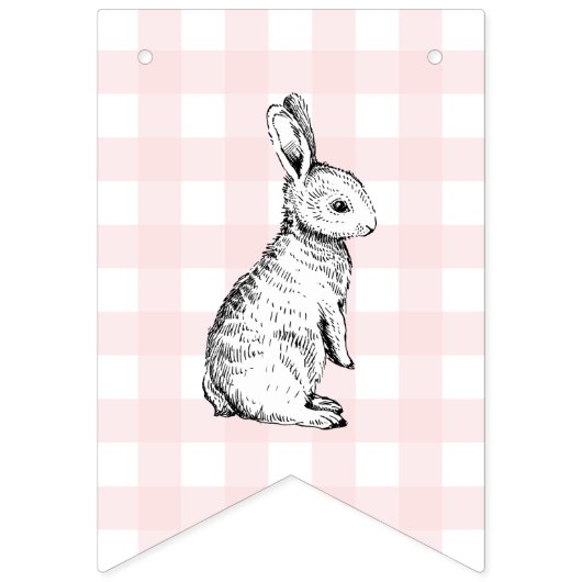 Bunny Rabbit Pink Gingham Baby shower Bunting Flag Vlaggetjes (Tweede vlag)